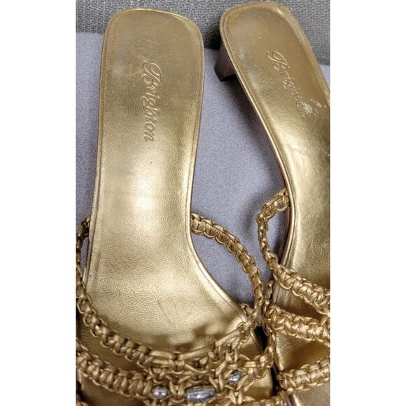 BRIGHTON Karen Gold Woven Leather Sandals Sz 8M Made in Brazil Bench Made - Picture 4 of 9